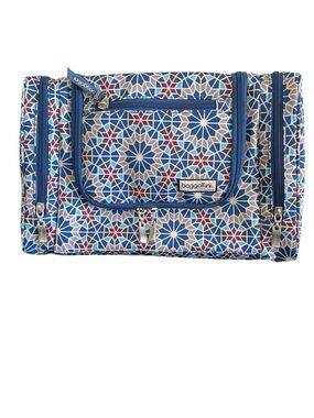 Baggallini Blue Moroccan Tile Print Hanging Travel Toiletry Kit Organizer